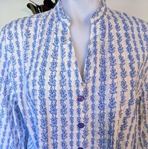 Women's tunic blouse size large blue and white